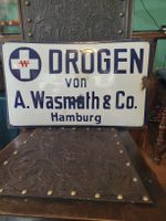 Emailschild Drogen von A. Wasmuth 1920 49.5x29