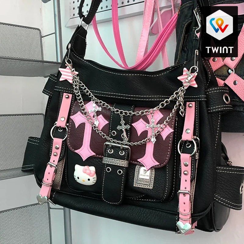 Borse: Sac messager rétro gothique punk Hello Kitty – Nuovo e nell'imballaggio originale da Saignelégier venduto da onekeystore 1