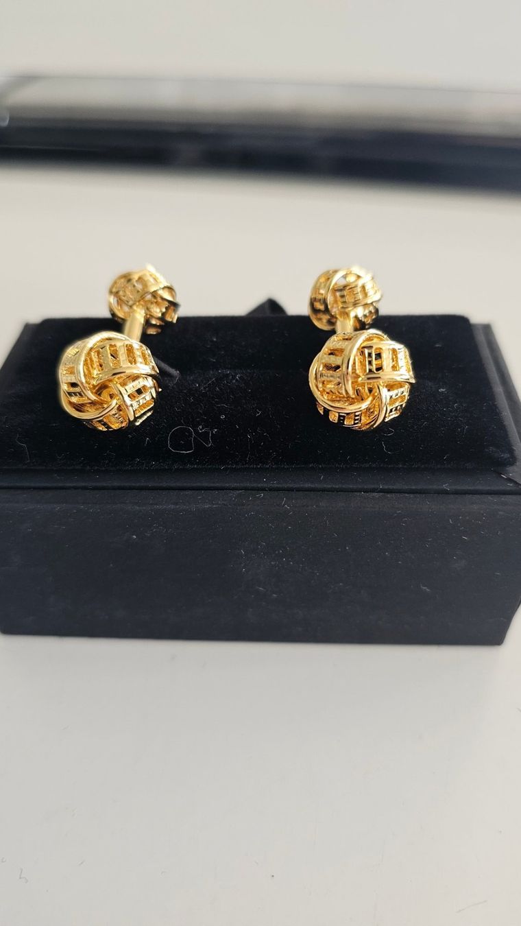 Gemelli: Manchettenknöpfe golfarbiger Knoten – Nuovo e nell'imballaggio originale da Fehraltorf venduto da herrenaccessoirsking 2