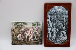 2 antike Miniaturplatten 18./19. Jh. Email Porzellan