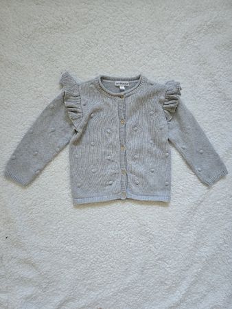Vertbaudet Strickjacke Rüschen Pompons 86cm 24M – Hellgrau 