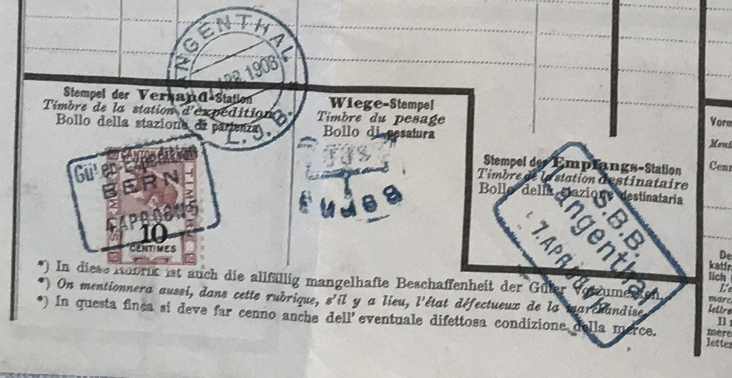 SBB/CFF/FFS Documenti: HISTORISCHE DOKUMENT SCHWEIZER BUNDESBAHNEN 1908 – Usato da Ostermundigen venduto da wini63 5