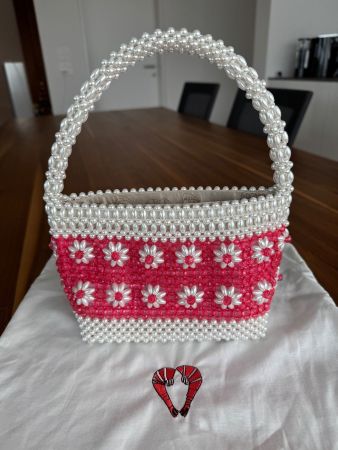 Shrimps Ida Designer Perlen Tasche Pink Weiss