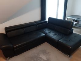 Ecksofa Leder schwarz mit Schlaffunktion gratis