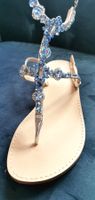 Sandale - Zehentrenner mit Strass blau/silber Grösse 40