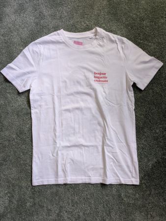 weisses T-Shirt mit Print "Bounjour, Baguette, Croissant"