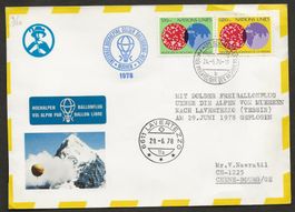 Ballon 1978 Schweiz Mürren Lavertezzo NATIONS UNIES Luftpost