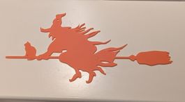 Halloween Hexe mit Katze – 3D-Druck Wanddeko Orange
