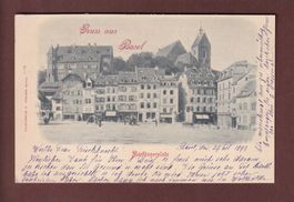 Gruss aus BASEL - Barfüsserplatz - 1899