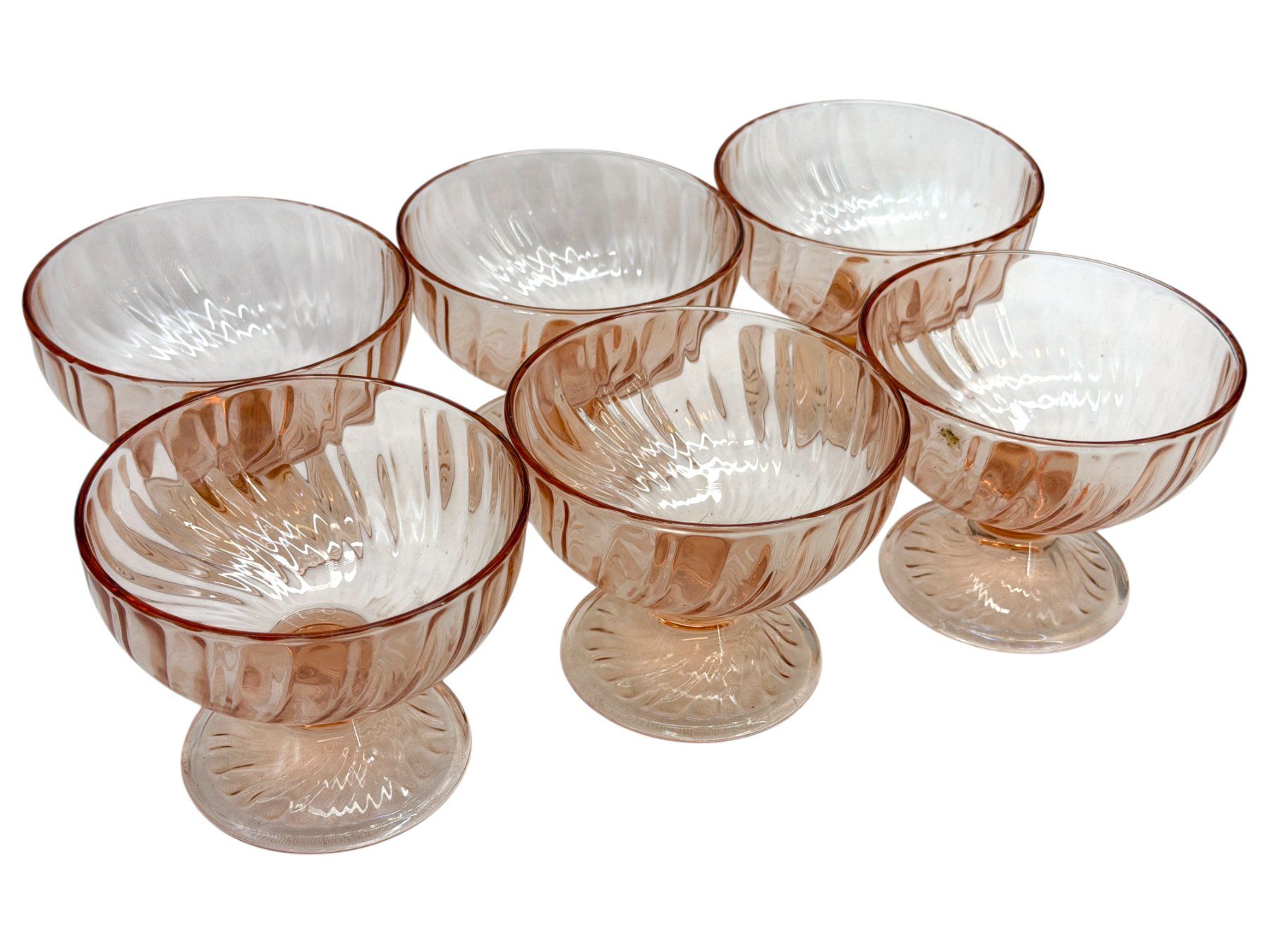Lot De 6 Assiettes à Dessert Vintage Rosaline / Arcopal - Verre Rose, Années 70, Diamètre 19.5 Cm