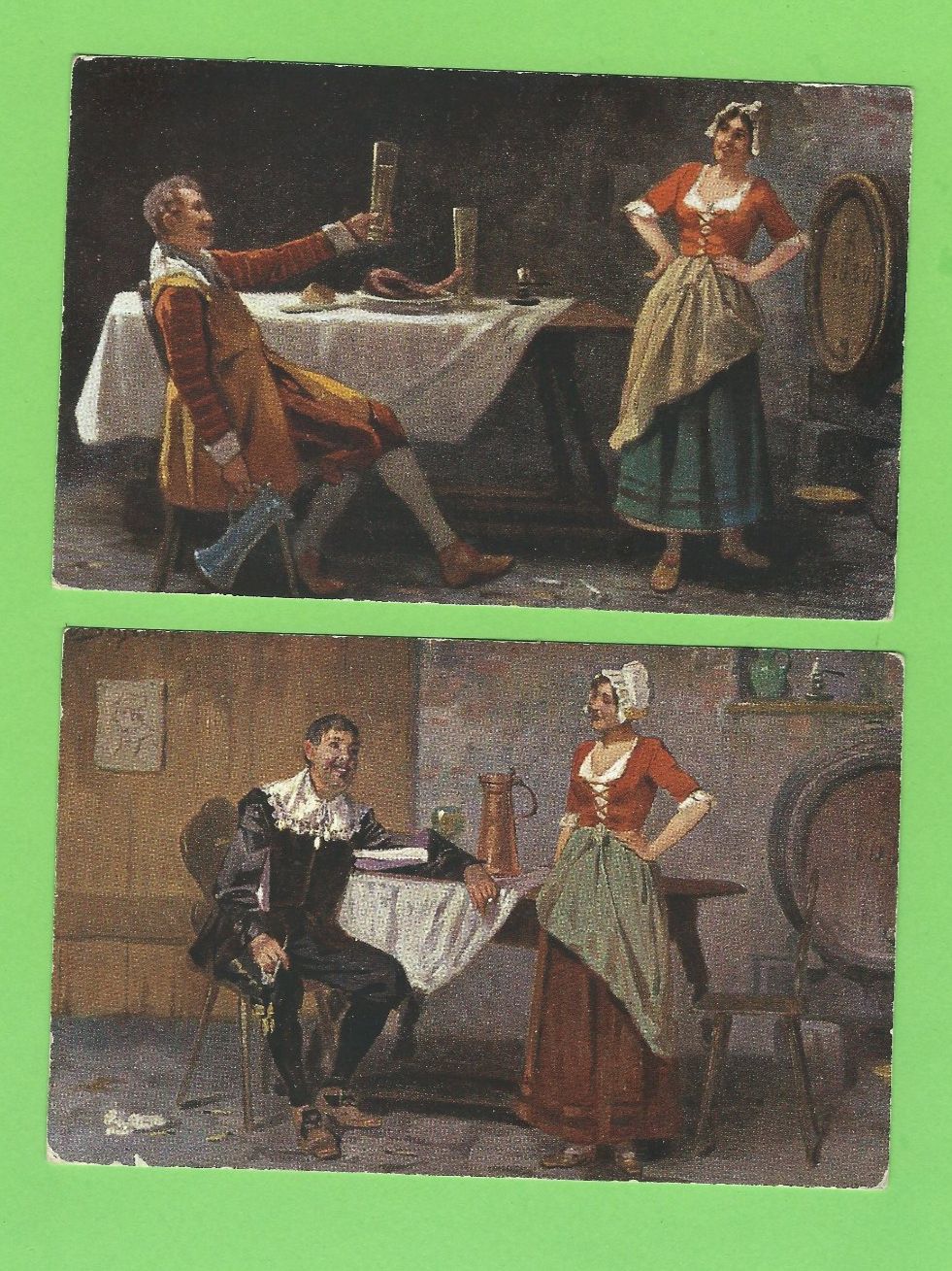 Cartoline postali: 2 Antike Postkarten, Wirtshaus-Szenen – Usato da Zürich venduto da t24_de