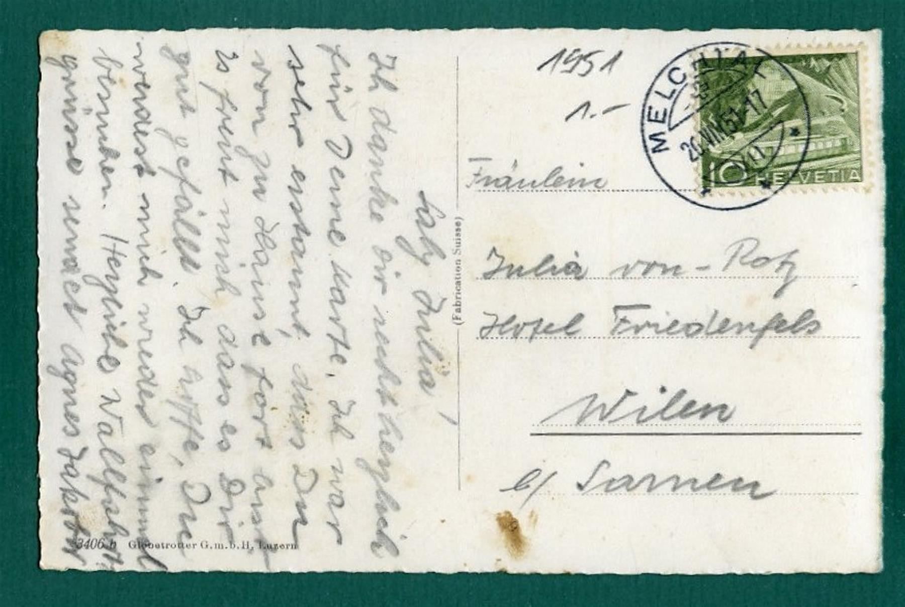 Cartoline postali: Gnadenaltar Wallfahrtskirche Melchtal, 1951, gelaufen – Usato da Sargans venduto da Hausi1951 1