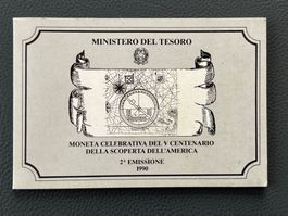 Italien 1990 – Silbermünze 500 Lire Entdeckung Amerikas