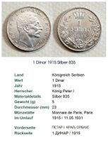 Serbien, 1 Dinar 1915 Silber, TOP Lot 26