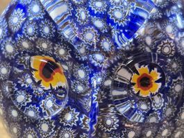 Glaskunst Eule Murano Millefiori blau guter Zustand