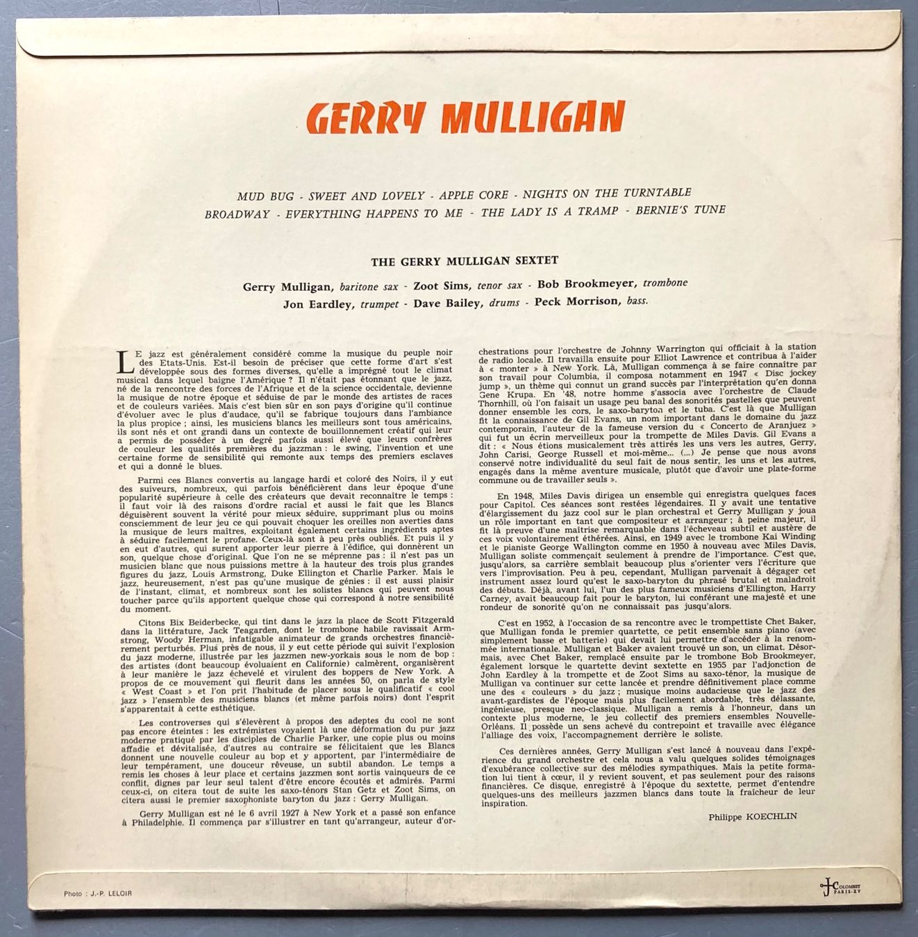 Schallplatten: GERRY MULLIGAN - THE GERRY MULLIGAN SEXTET – Gebraucht aus Poliez-Pittet von Newtown-Records 1