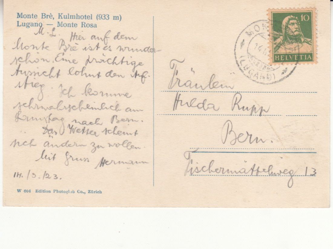 Cartoline postali: Monte Brè 1923 – Usato da Bürglen TG venduto da StampGraf 1