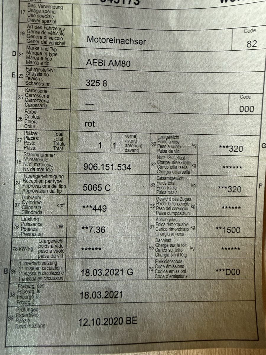 Aebi Tutte le macchine: Einachs-Aebi AM80 rot gebraucht – Usato da Kerzers venduto da kelizi 7