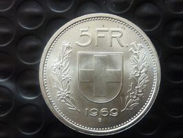 Letzte Silber Prägung 5 Fr.  1969  unz. / stgl.