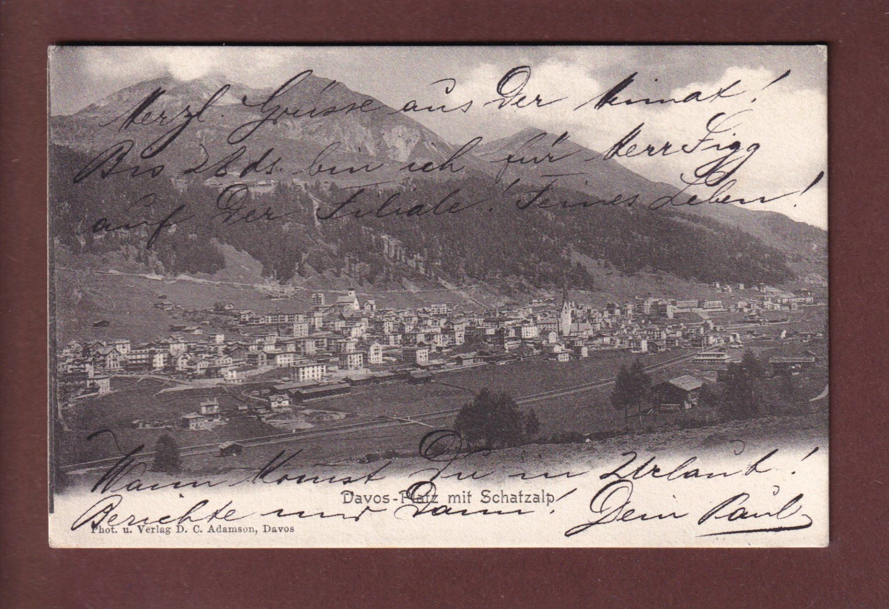 Cartoline postali: DAVOS-PLATZ - Schatzalp - 1904 – Usato da Pully venduto da nicecards