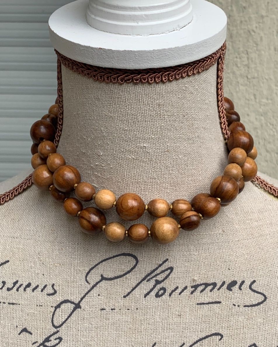 Ketten: Superbe collier en PERLES DE BOIS boules dorées intercalées – Neu (gemäss Beschreibung) aus Martigny von only__you 8