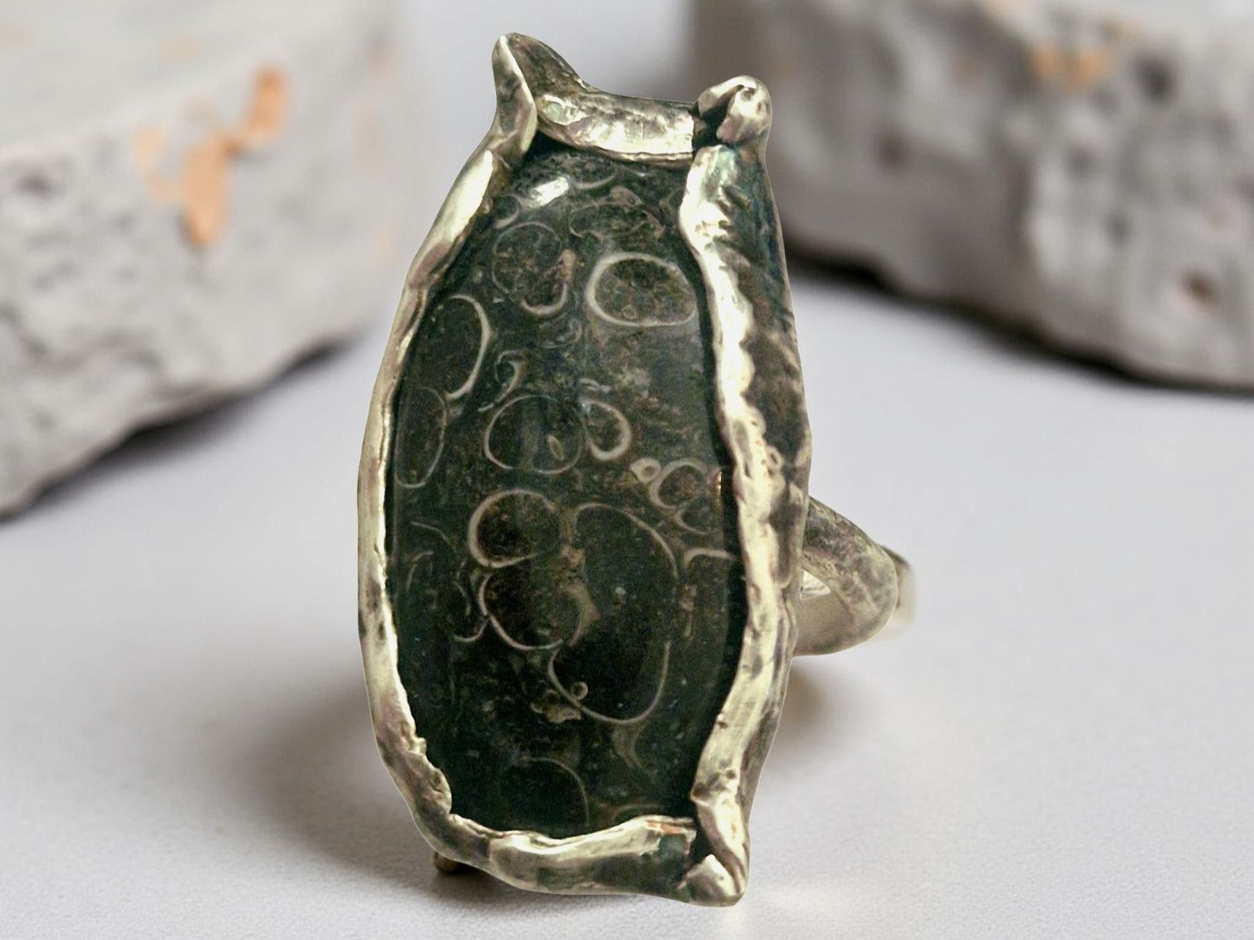 Anelli: Statementring Silber mit Schildkrötenjaspis, Ringgrösse 60,5 – Nuovo e nell'imballaggio originale da Aarau venduto da Schmuckhoehle_MD