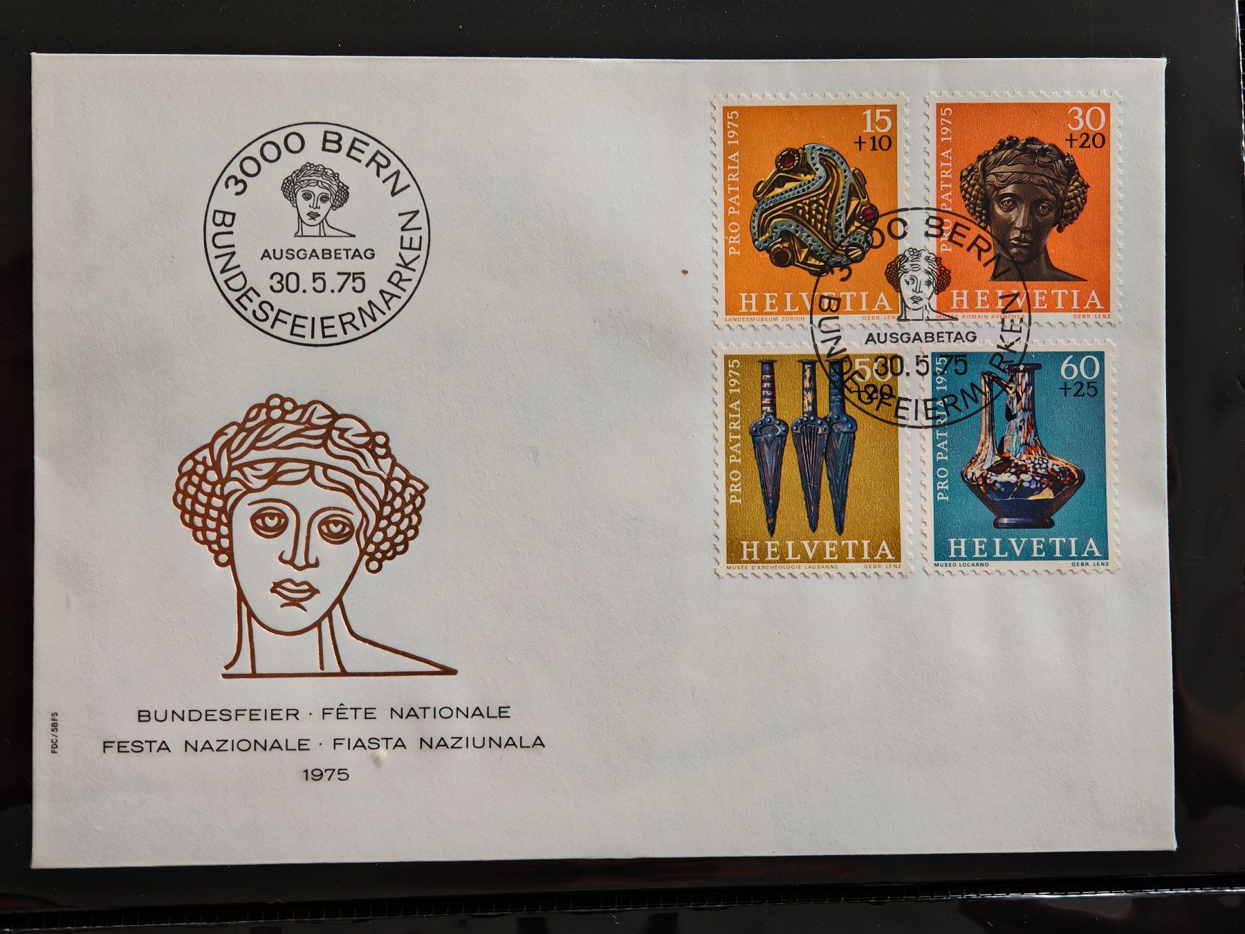 Tutti i francobolli: Ersttagsbrief, Bundesfeier 1975, Bern – Usato da Zuerich venduto da Antiquarium