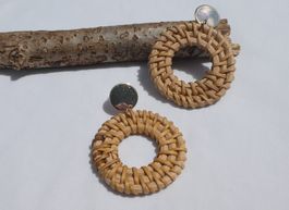Grosse, leichte Rattan-Ohrstecker im Boho Style / NEU