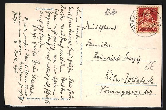 Cartoline postali: AK Grindelwald, Ortspartie mit Bergen – Usato da Berlin venduto da bartko-reher 1