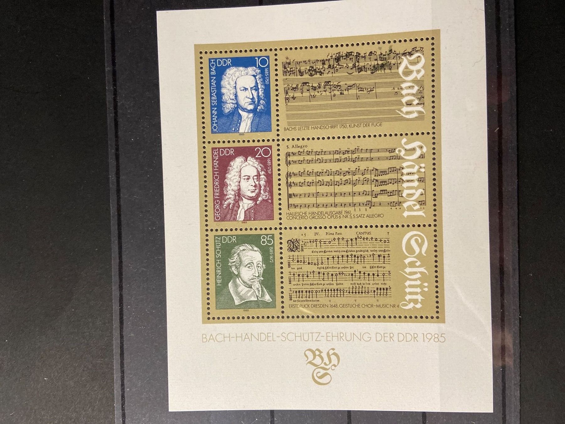 Tutti i francobolli: DDR 1985 Bach/Händel/Schütz Block 81 ** – Usato da Wil SG venduto da fva01