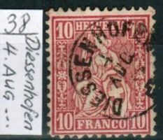 3327B) 38, Sitzende  Helvetia Fingerhutstempel DIESSENHOFEN