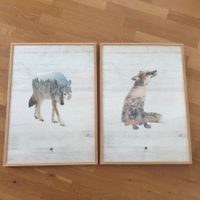 Bilderduo Fuchs und Wolf 50x70cm, Rahmen Eichenholz