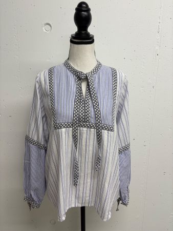 Rich&Royal Bluse gestreift mit Stickerei Boho blau Gr. 34