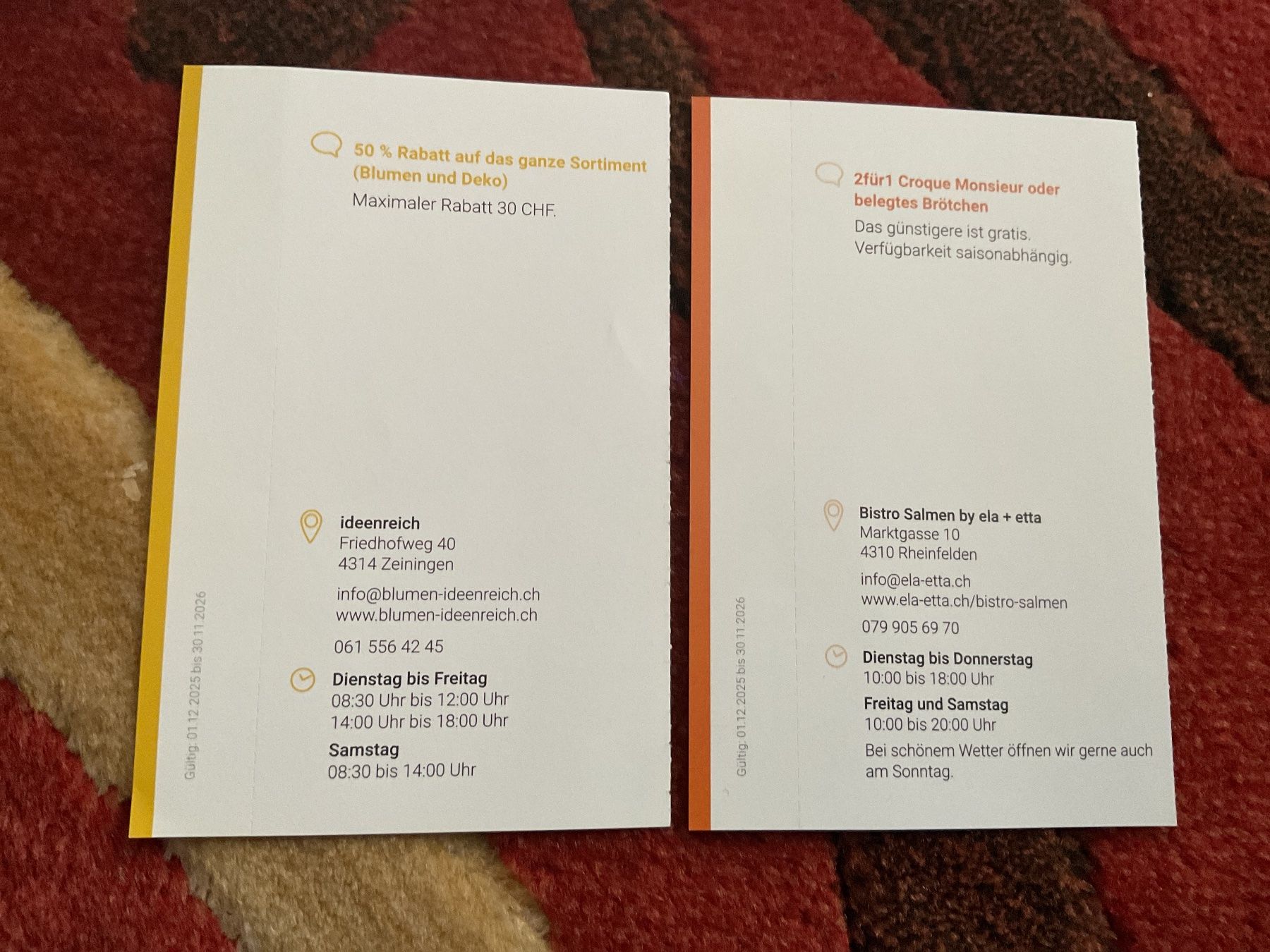 Buoni: Six bons pour des offres a Rheinfelden – Nuovo (secondo la descrizione) da Düdingen venduto da Yellow 7