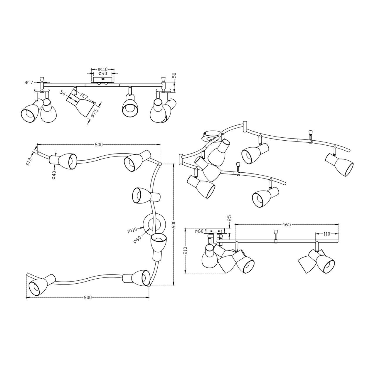 Lampade: LED Deckenleuchte, Messing, 180 cm Länge – Nuovo (secondo la descrizione) da Kreuzlingen venduto da Smart-Light 3