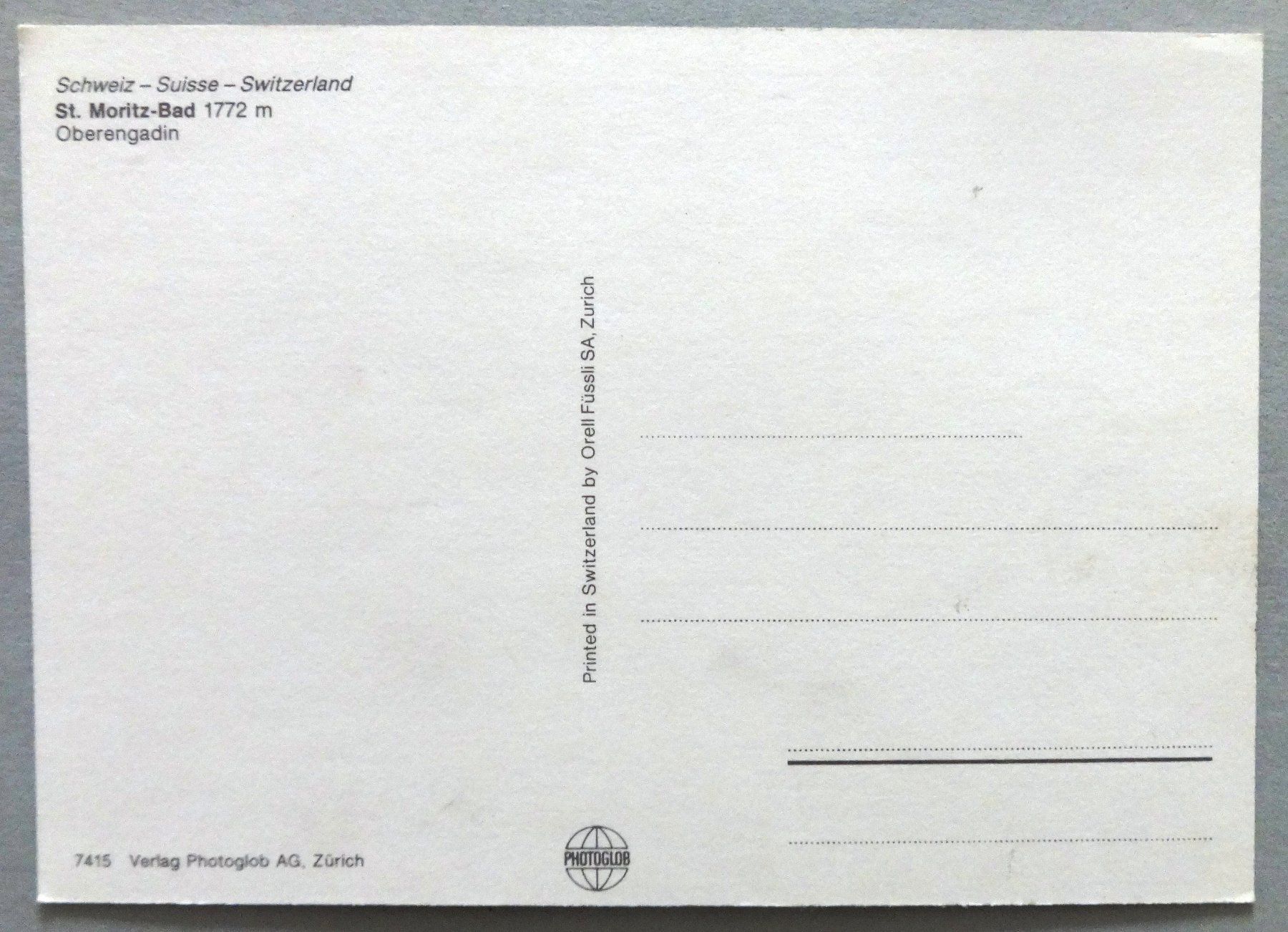 Cartoline postali: St. Moritz-Bad 1772 m – Usato da Fétigny venduto da Billy2miny 1