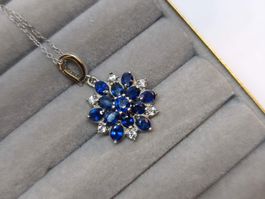 Echter Saphir Anhänger  Blumen-Design 925 Silber neu