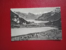 Aeschi Interlaken vom Niesen gesehen beide Seen s/w Karte