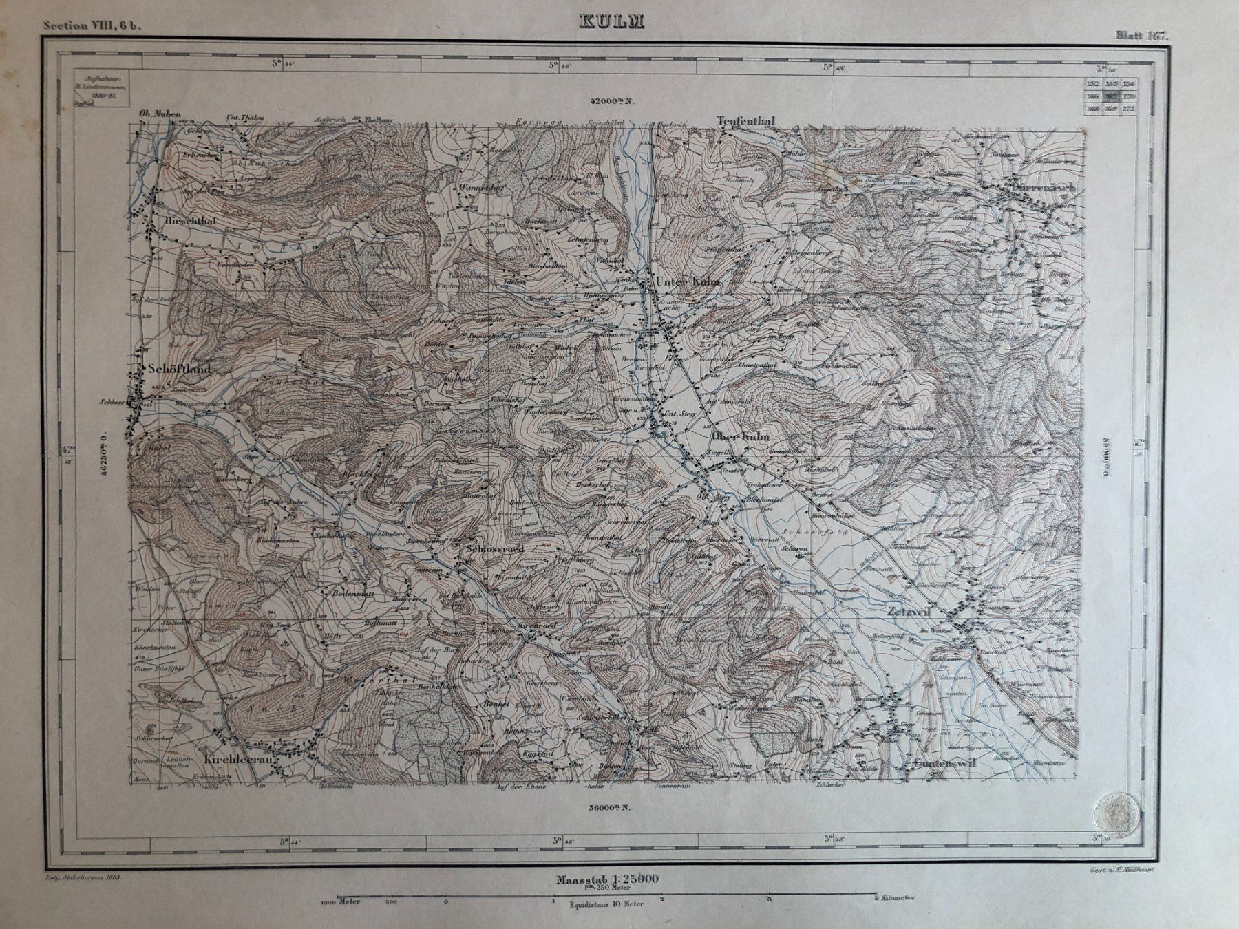 Landkarten & Atlanten: Siegfriedatlas Bl. 167: Kulm 1885 – Gebraucht aus Zürich von allp 1