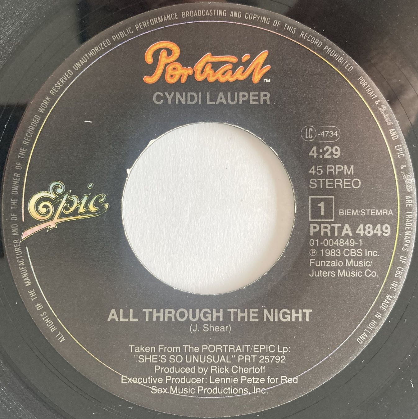Dischi in vinile: CYNDI LAUPER - ALL THROUGH THE NIGHT – Usato da Bottens venduto da hotter-than-hell 2