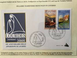 Vatikan 2008 Ersttagsbrief Satz 150 J. Erscheinung Lourdes