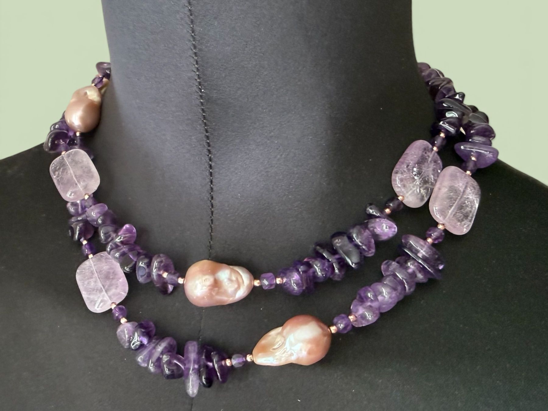Ketten: Neue Halskette mit Amethyst, Barockperlen, Silberverschluss – Neu und originalverpackt aus Lamone von LaCantinaMagica 6