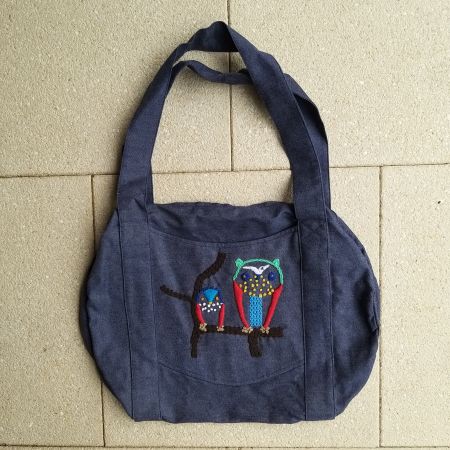 Schultertasche-Shopper, avec hiboux brodés 🦉🦉