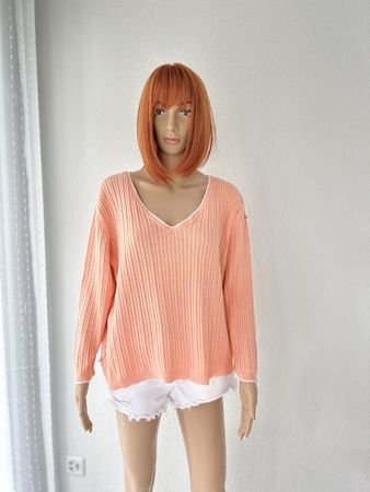 Coral Ralph Lauren Cable Knit V-Neck Sweater - Size L - Summ
