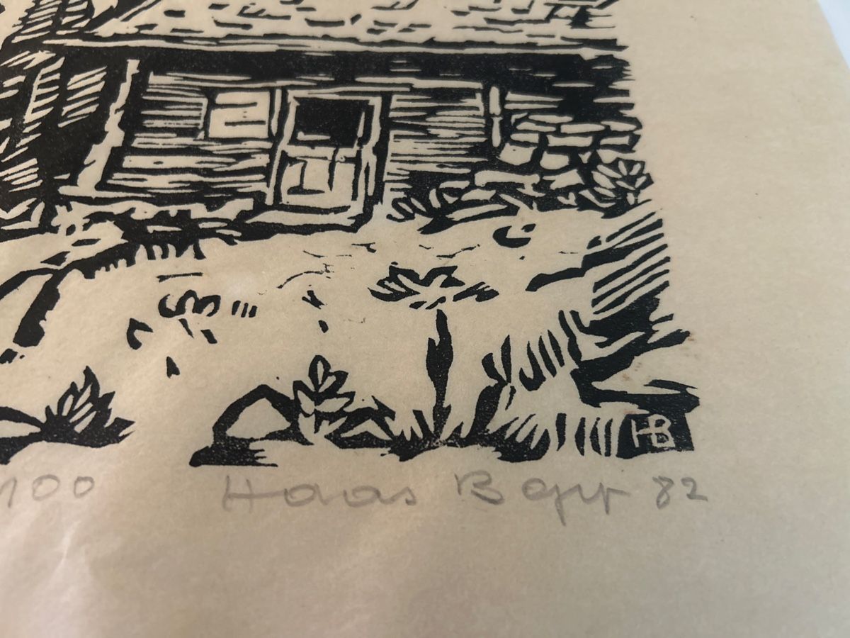 Holzschnitte: Original Holzschnitt "Waldhütte" signiert – Gebraucht aus Glarus von KunstWerkEr-LS87 1