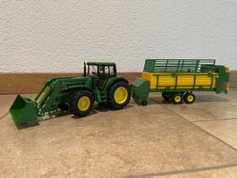 SIKU John Deere 6820 mit Frontlader und Ladewagen