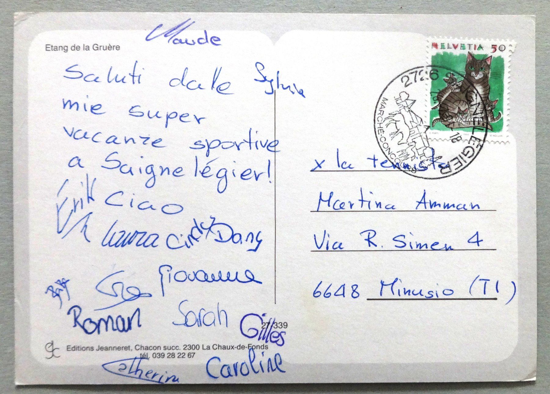 Cartoline postali: Etang de la Gruère – Usato da Fétigny venduto da Billy2miny 1
