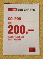 SBB GA 2. Klasse Gutschein CHF 200.- Rabatt Coupon (30.06.)