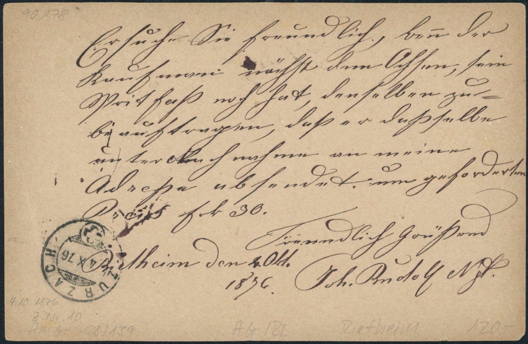 Alle Briefmarken: AG Rietheim - Zwergstempel - Karte – Gebraucht aus Schindellegi von leecollect 1