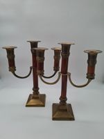 ✨ Paire de Candélabres Vintage en Laiton & Bois– Mid-Century